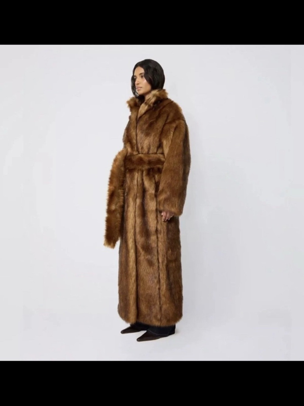 Luxury Brown Long Faux Fur Trench Coat